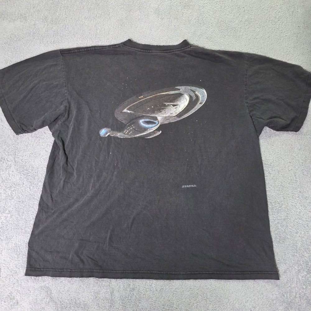 Stanley Desantis Mens XL Star Trek Voyager T-Shirt Black 1995 Vintage Distressed